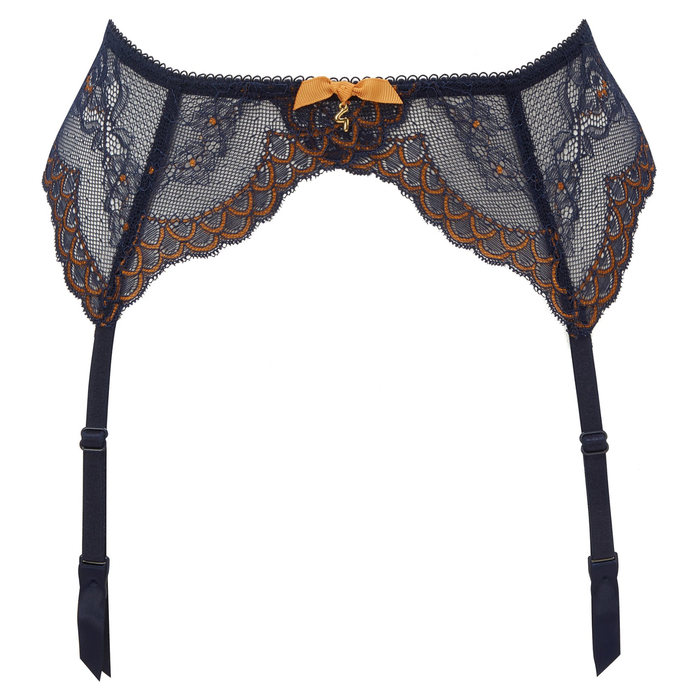 Gossard Superboost Midnight Blue Gold Lace Garter Belt