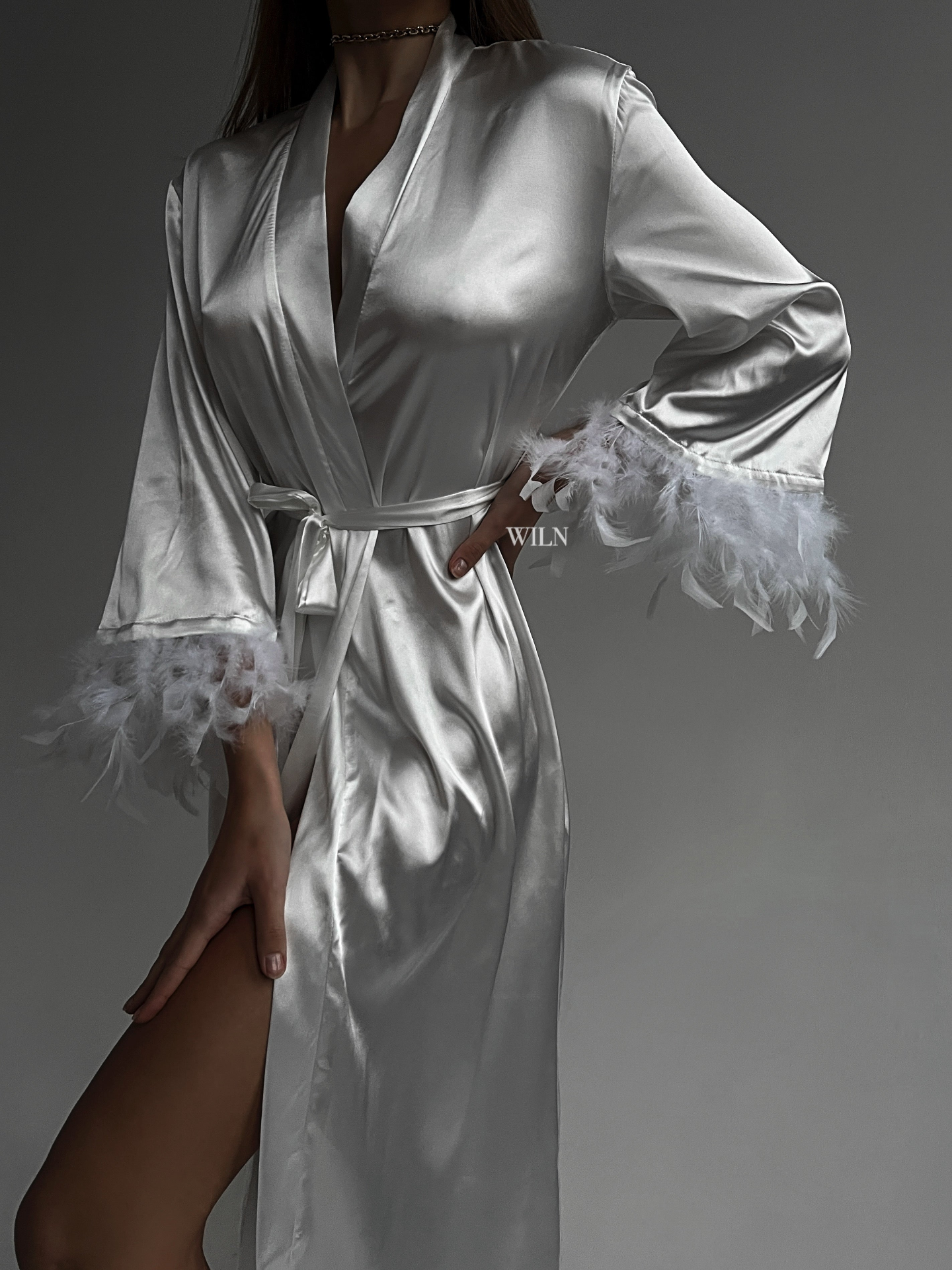 khajurahola.com AFFECTION - Silver Satin Robe-5