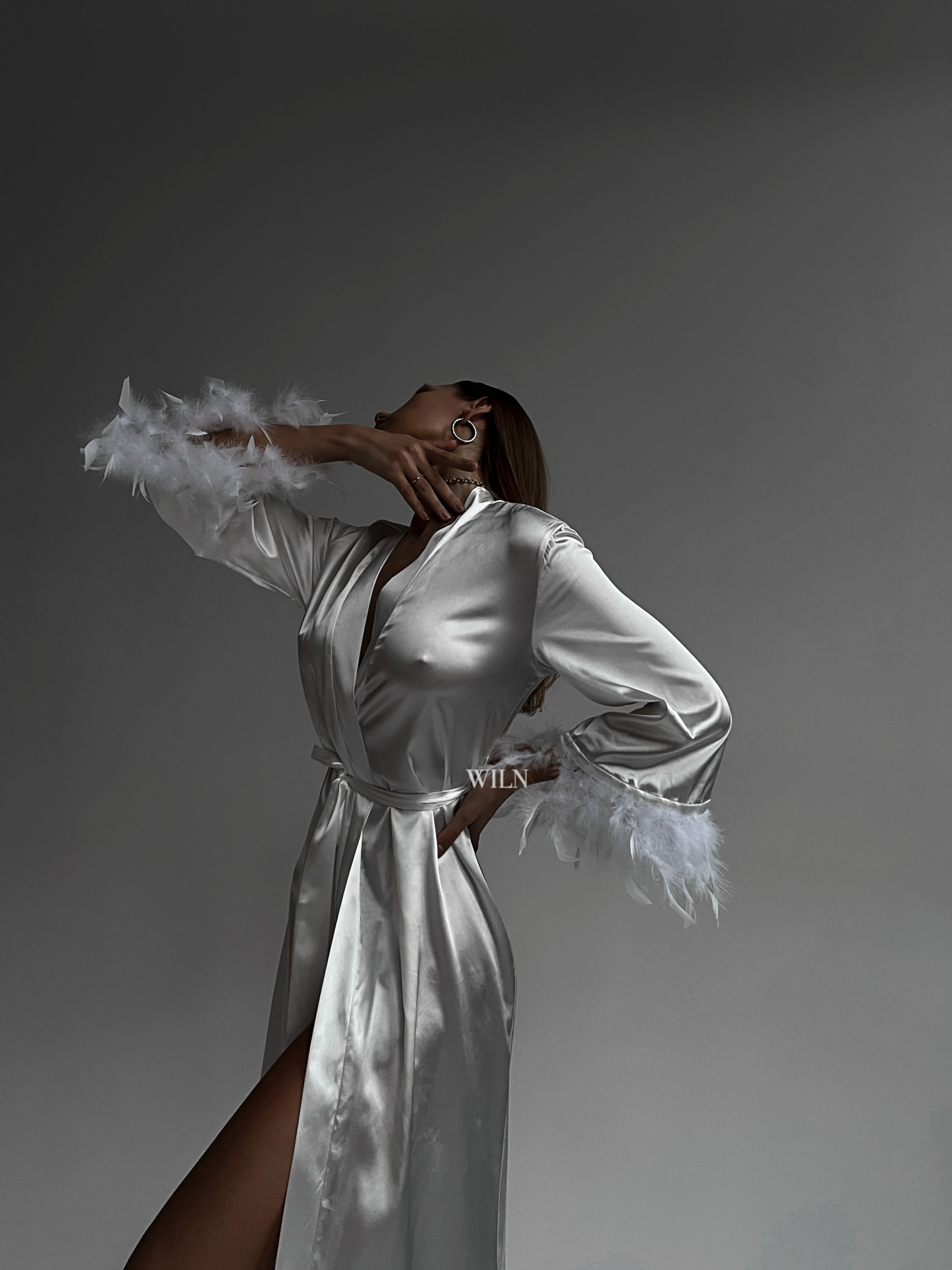 khajurahola.com AFFECTION - Silver Satin Robe-6